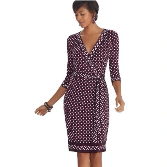 White House Black Market 3/4 Sleeve Geometric Print Wrap Jersey Dress Size 00 - Picture 1 of 9